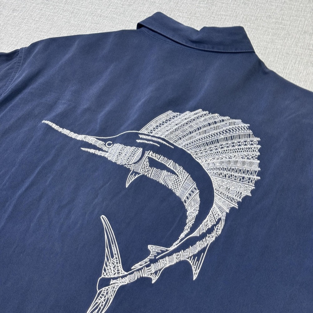 Tori Richard Sailfish Shirt Mens XL Blue Short Sleeve Button-Up Cotton Twill